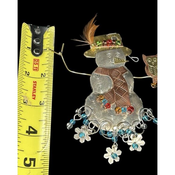 Holiday Metal Art Bronze Nickel & Copper Beaded Wire Snowman Christmas Ornament - Picture 7 of 9